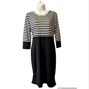 New  Black Striped Jersey Dress Long Sleeves Black and White Stripes NWOT